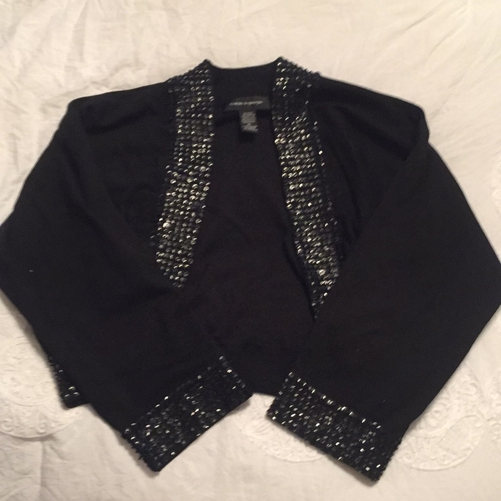 Black shrug sweater with 3/4 length sleeves